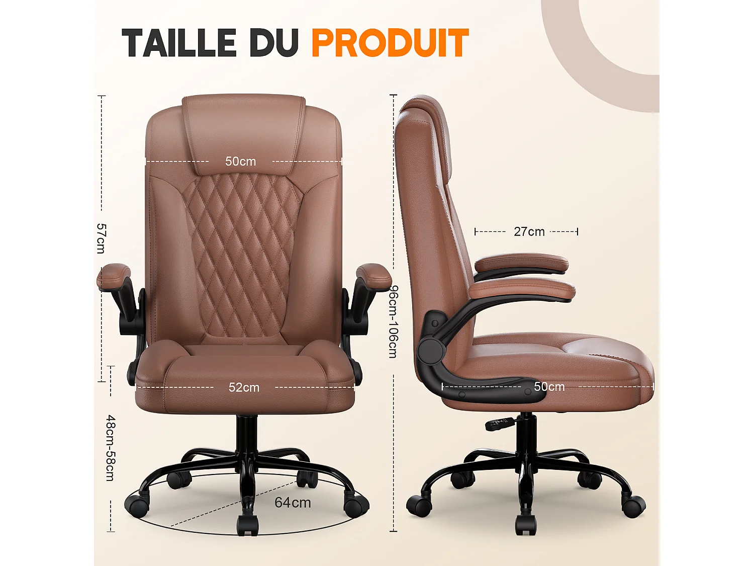 Hiazurm Chaise Ergonomique de Bureau - Chaise de Bureau avec Dossier Réglable de 90° à 120° - Chaises de Bureau pour Adultes - Accoudoirs Pliables