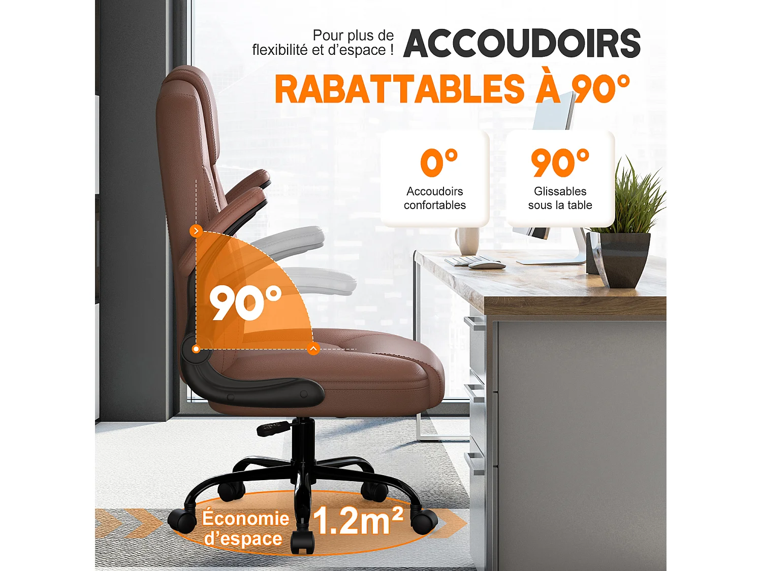 Hiazurm Chaise Ergonomique de Bureau - Chaise de Bureau avec Dossier Réglable de 90° à 120° - Chaises de Bureau pour Adultes - Accoudoirs Pliables