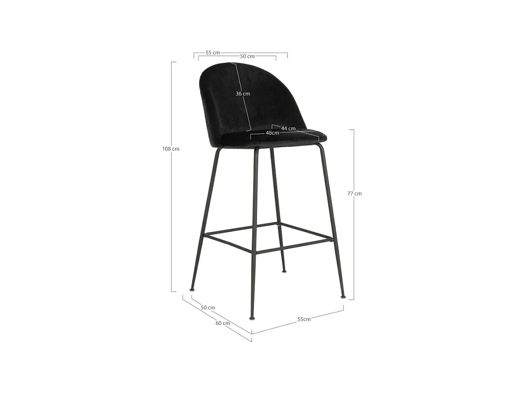 Silla de barra de terciopelo negro con pies negros