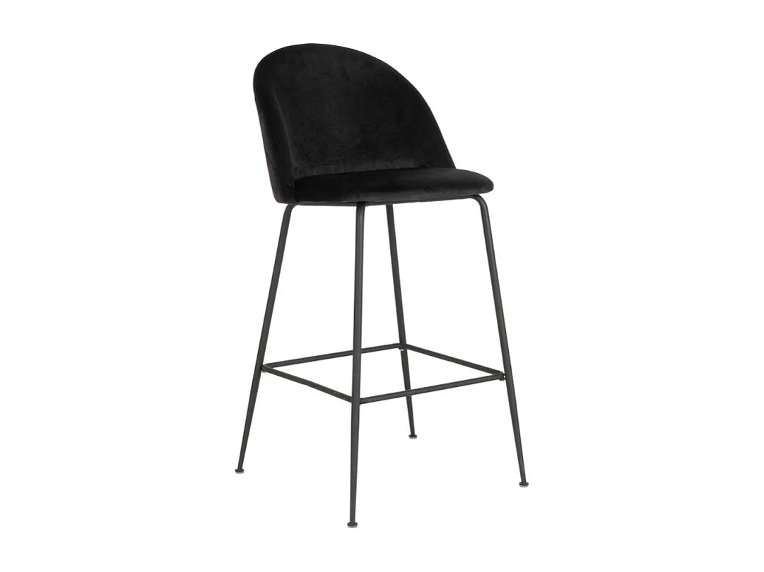 Tabouret En Velours Noir Avec Pieds Noirs Lausanne