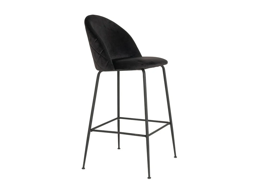 Tabouret En Velours Noir Avec Pieds Noirs Lausanne