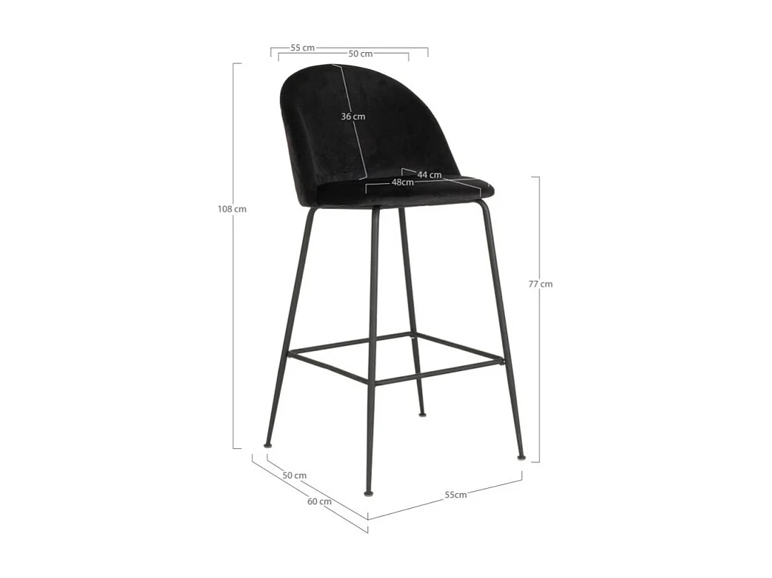 Tabouret En Velours Noir Avec Pieds Noirs Lausanne