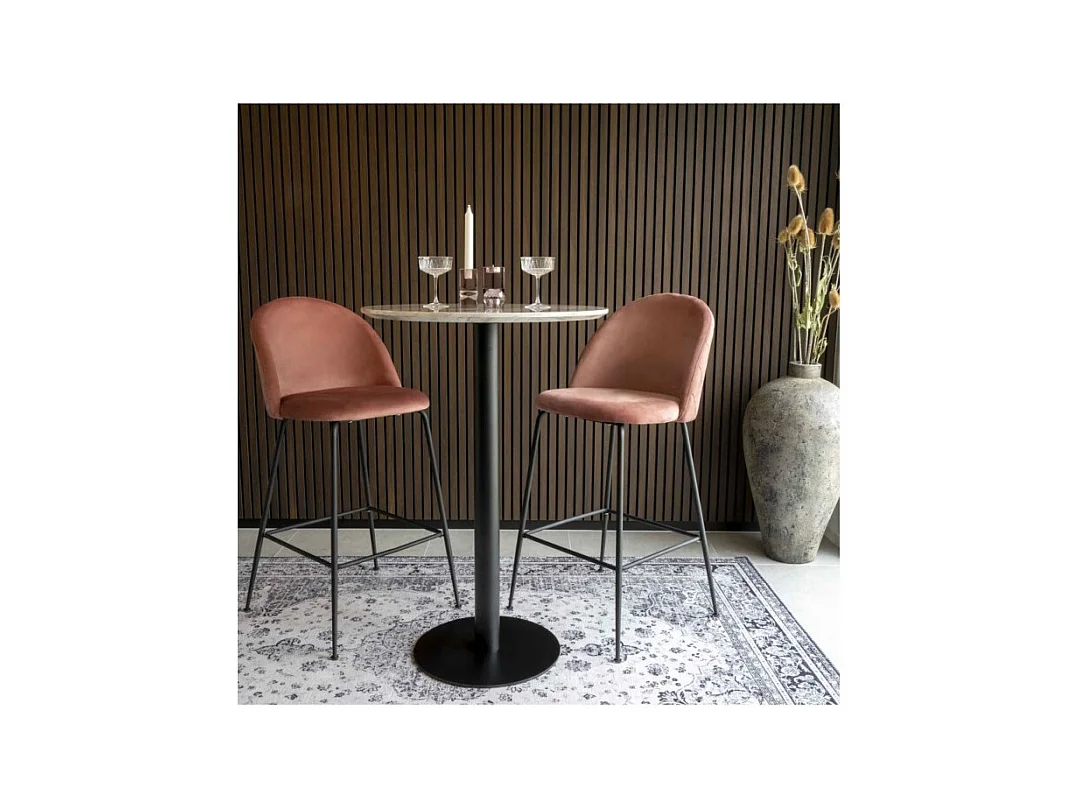 Chaise De Bar Tabouret Lausanne En Velours Rose Pieds Noirs