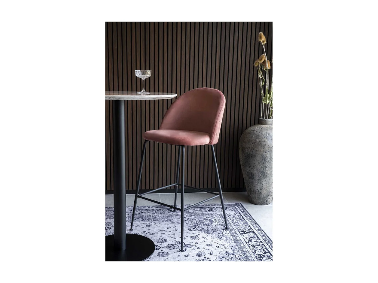 Chaise De Bar Tabouret Lausanne En Velours Rose Pieds Noirs