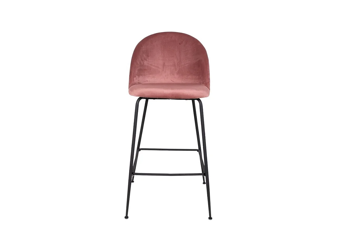 Silla de bar de terciopelo rosa con pies negros