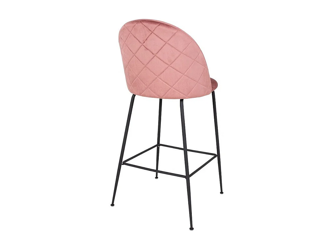 Silla de bar de terciopelo rosa con pies negros