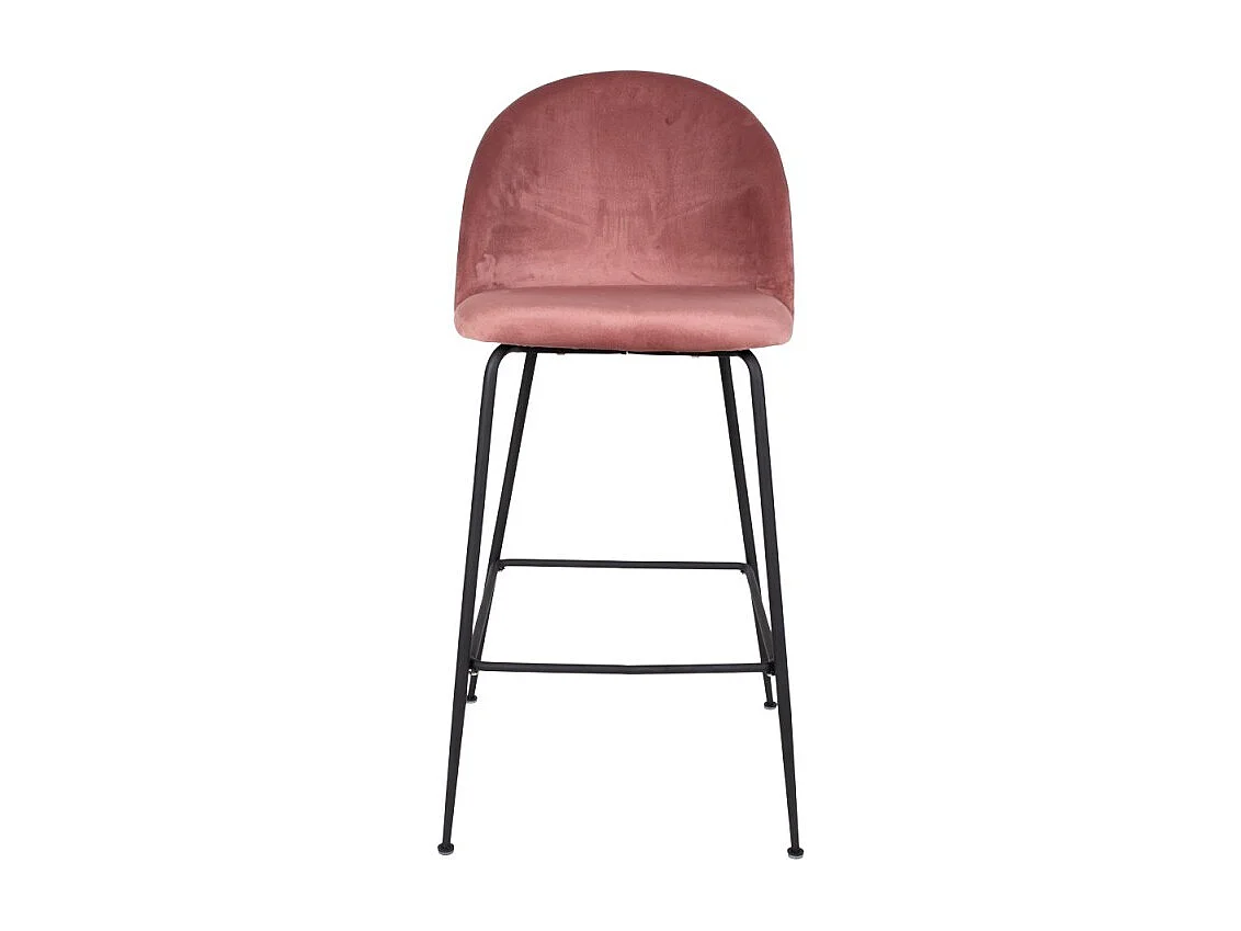 Silla de bar de terciopelo rosa con pies negros