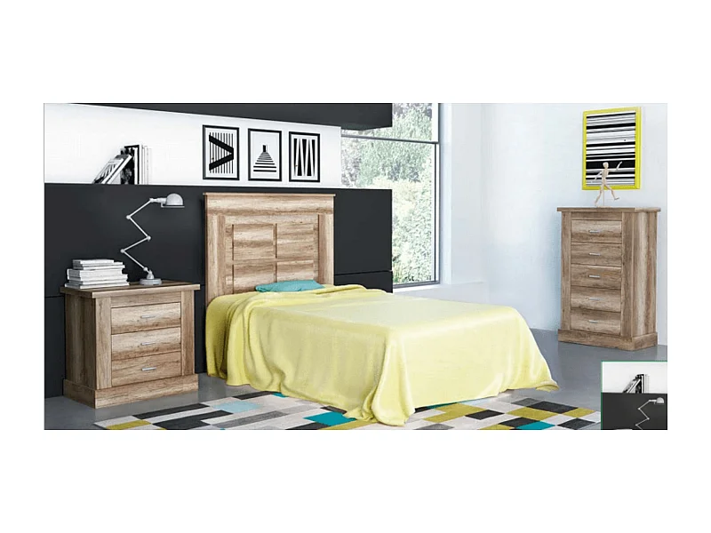 Pack Cabecero de 110 x 120 cm + 1 Mesita de Noche + Sinfonier | Dormitorio Juvenil | Color Cañón (para Cama de 135-140 o 160)