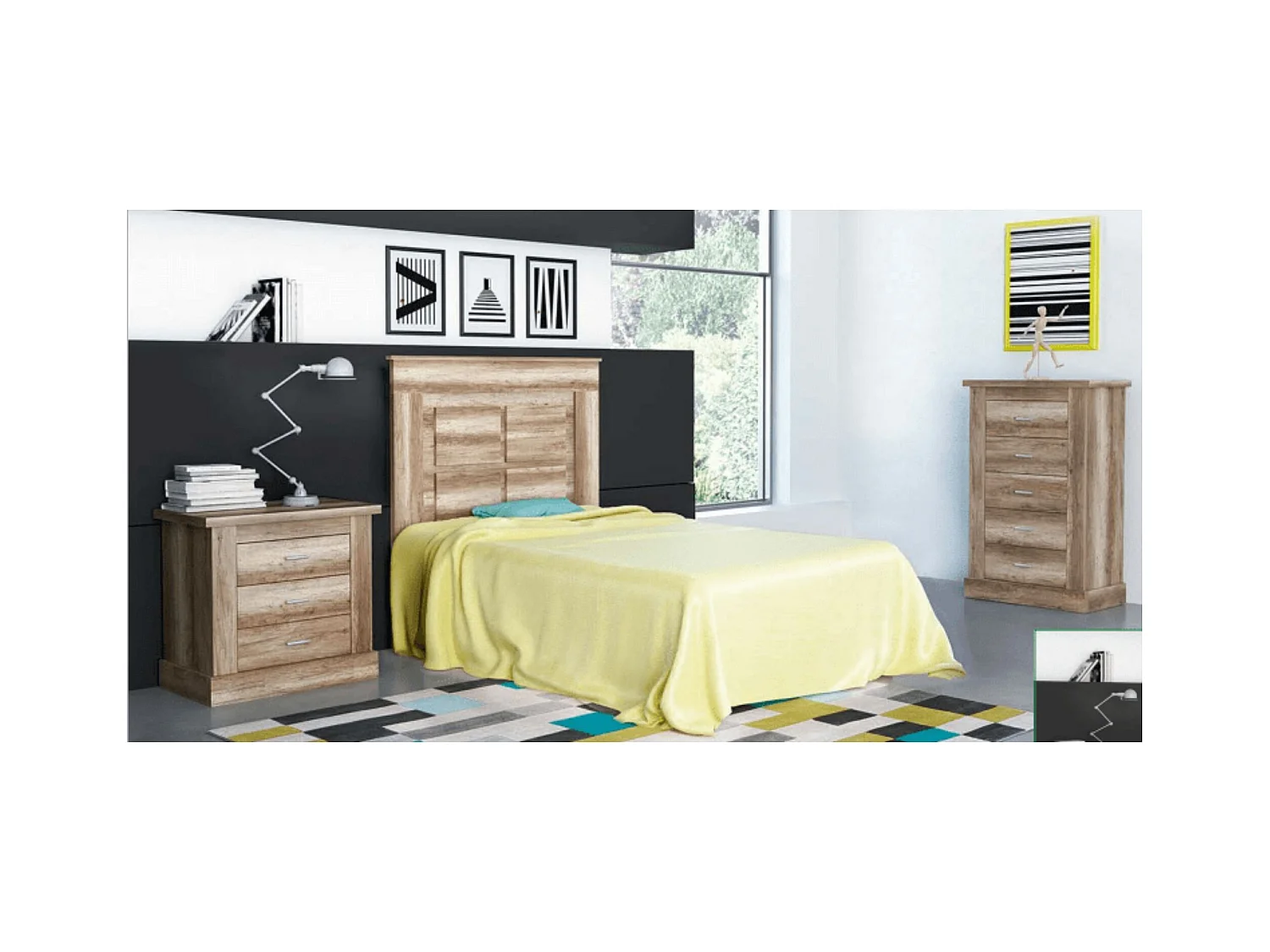 Pack Cabecero de 110 x 120 cm + 1 Mesita de Noche + Sinfonier | Dormitorio Juvenil | Color Cañón (para Cama de 135-140 o 160)