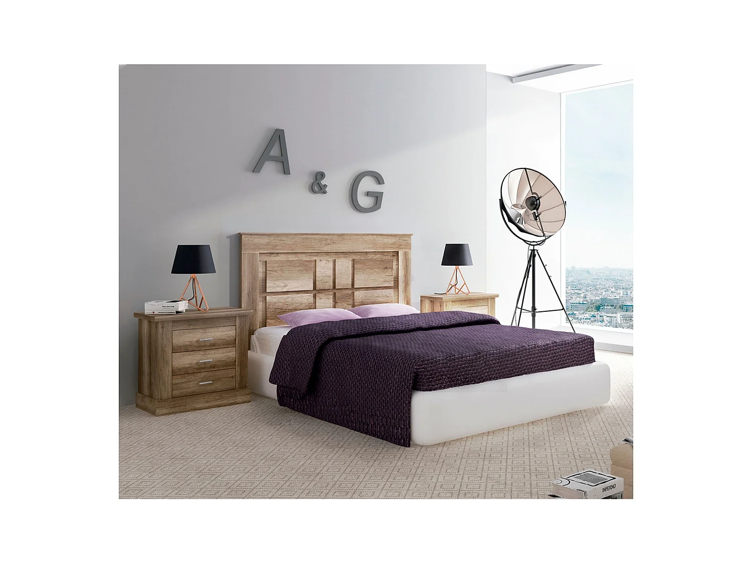 Pack Cabecero Nórdico de 160 x 120 cm + 2 Mesitas de Noche | Práctico y Elegante | Fácil de Montar, Color Cañon (para Cama de 135-140, 150 o 160)