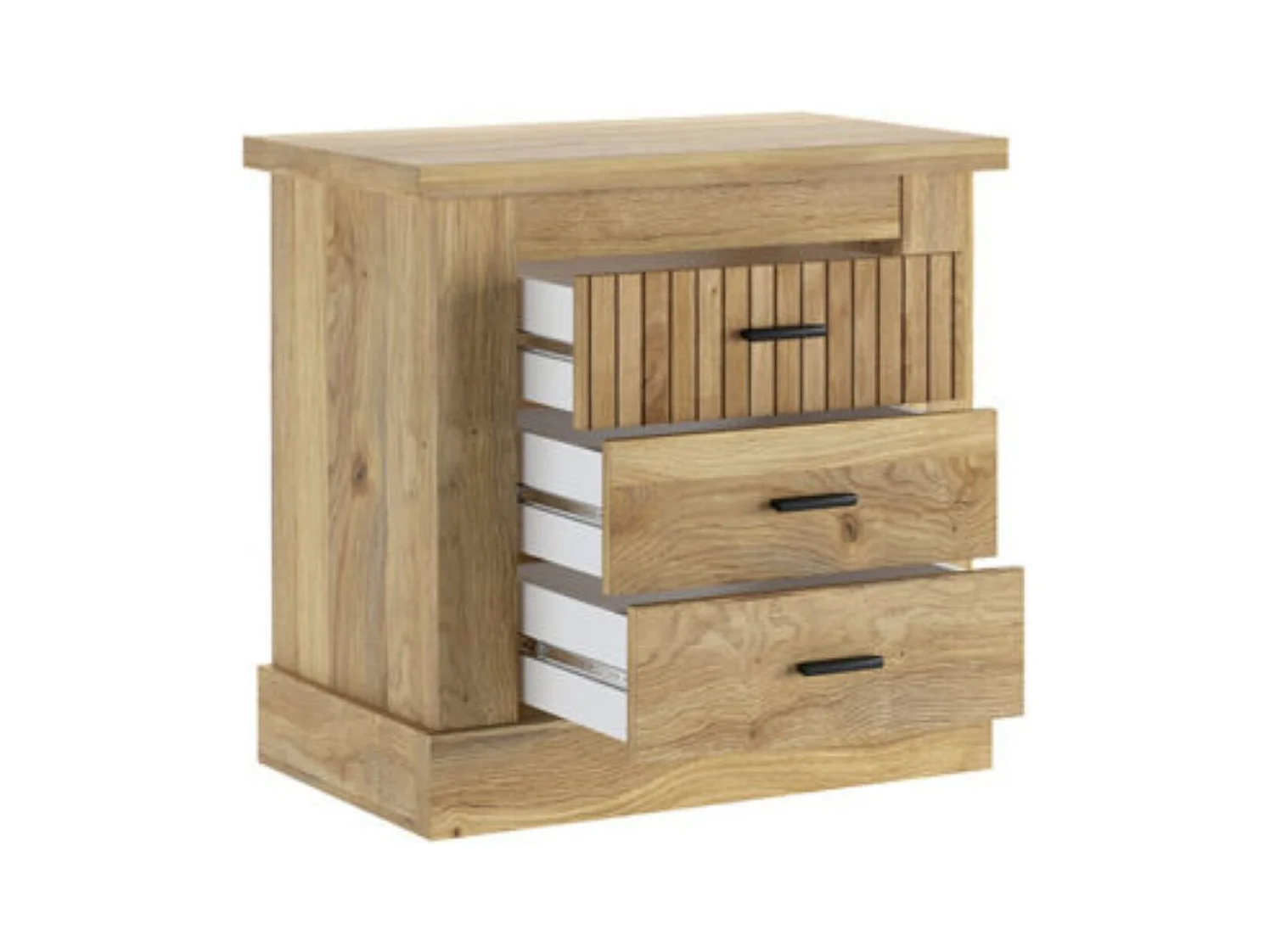 Pack de Muebles de Dormitorio Habitación con Cabecero, 2 Mesitas de Noche 3 Cajones y Cómoda en Color Blanco Mate Mauvella Rayas