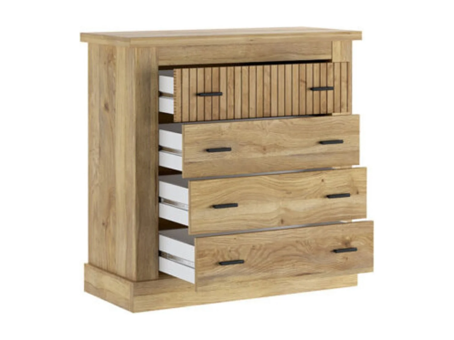 Pack de Muebles de Dormitorio Habitación con Cabecero, 2 Mesitas de Noche 3 Cajones y Cómoda en Color Blanco Mate Mauvella Rayas