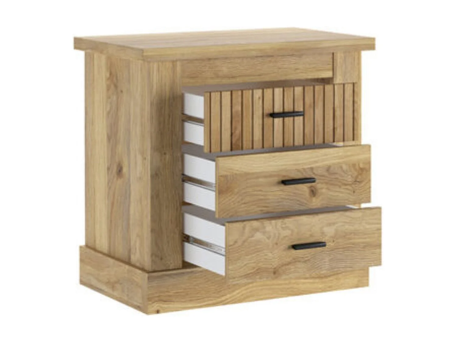 Pack de Muebles de Dormitorio Habitación con Cabecero, 2 Mesitas de Noche 3 Cajones y Sinfonier en Color Blanco Mate Mauvella Rayas