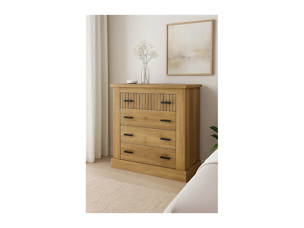 Meyvaser - Cómoda con 4 Cajones, Sinfonier, Práctica y Funcional, Color Madera, Medidas: 91,5 cm (An) x 90.8 cm (Al) x 39.6 cm (Fo).