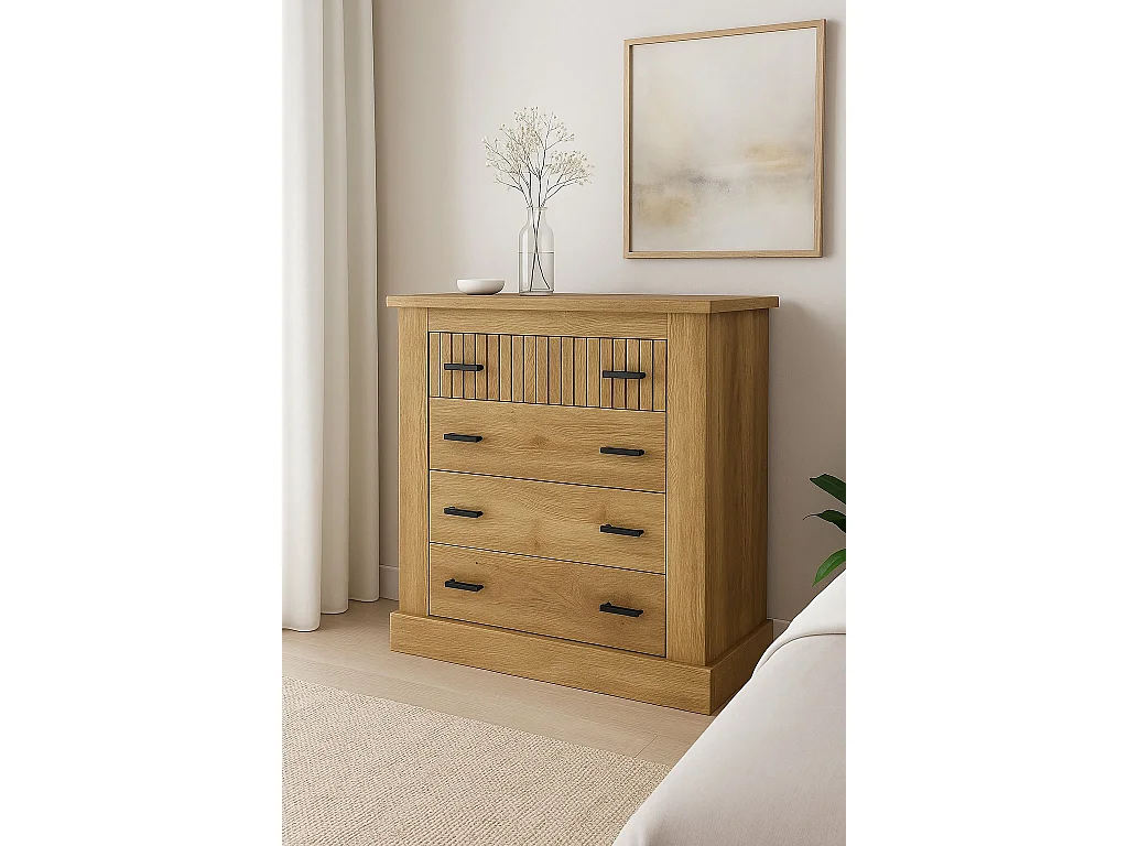 Meyvaser - Cómoda con 4 Cajones, Sinfonier, Práctica y Funcional, Color Madera, Medidas: 91,5 cm (An) x 90.8 cm (Al) x 39.6 cm (Fo).