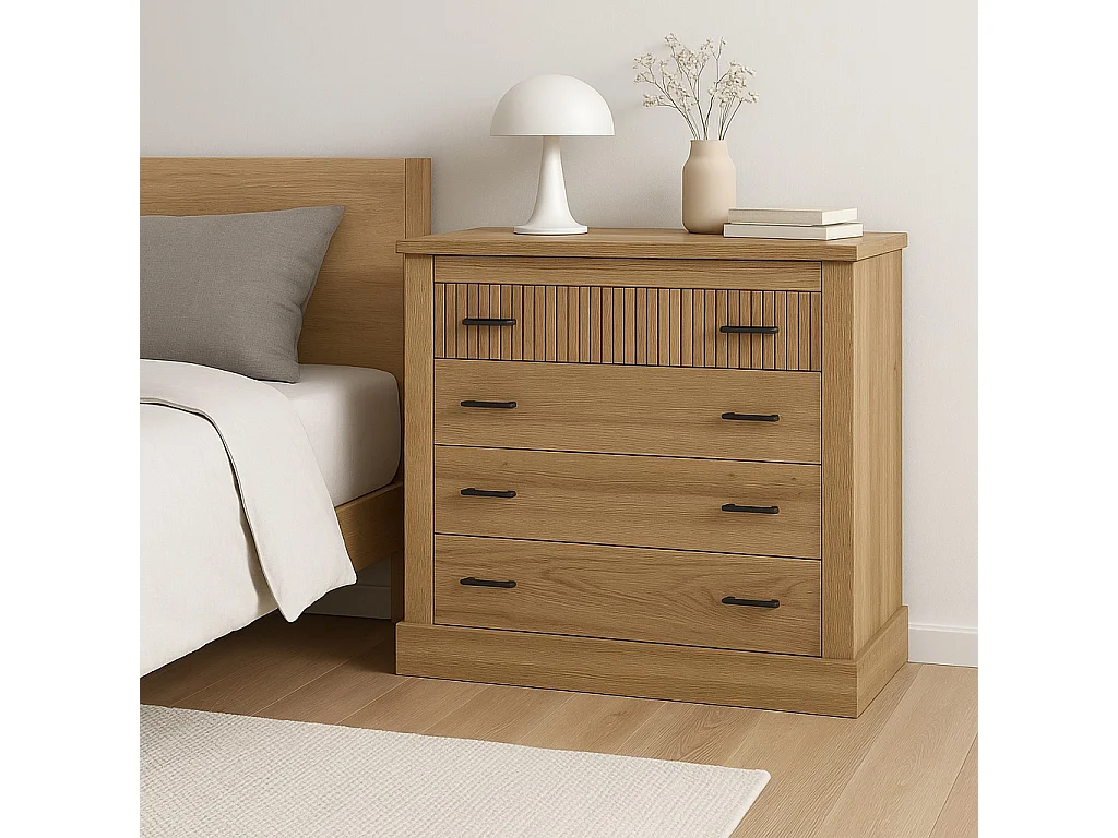 Meyvaser - Cómoda con 4 Cajones, Sinfonier, Práctica y Funcional, Color Madera, Medidas: 91,5 cm (An) x 90.8 cm (Al) x 39.6 cm (Fo).