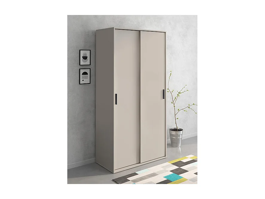 Meyvaser Armario ropero para dormitorio con 2 puertas correderas Color Beige 200x100x50 Cm