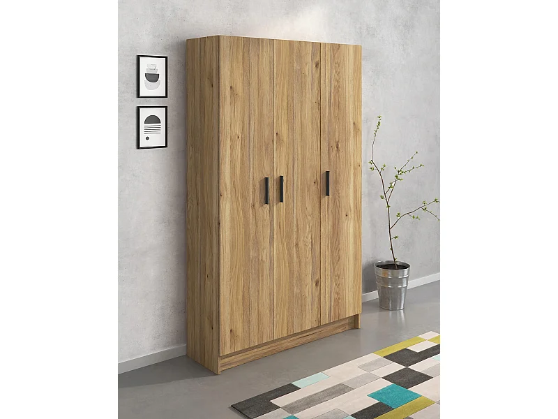 Mueble multiusos Armario Auxiliar Color  Mauvella– 3 Puertas, 4 Baldas y Espacio para Escoba, Madera, Dimensiones 108x180x35 cm.
