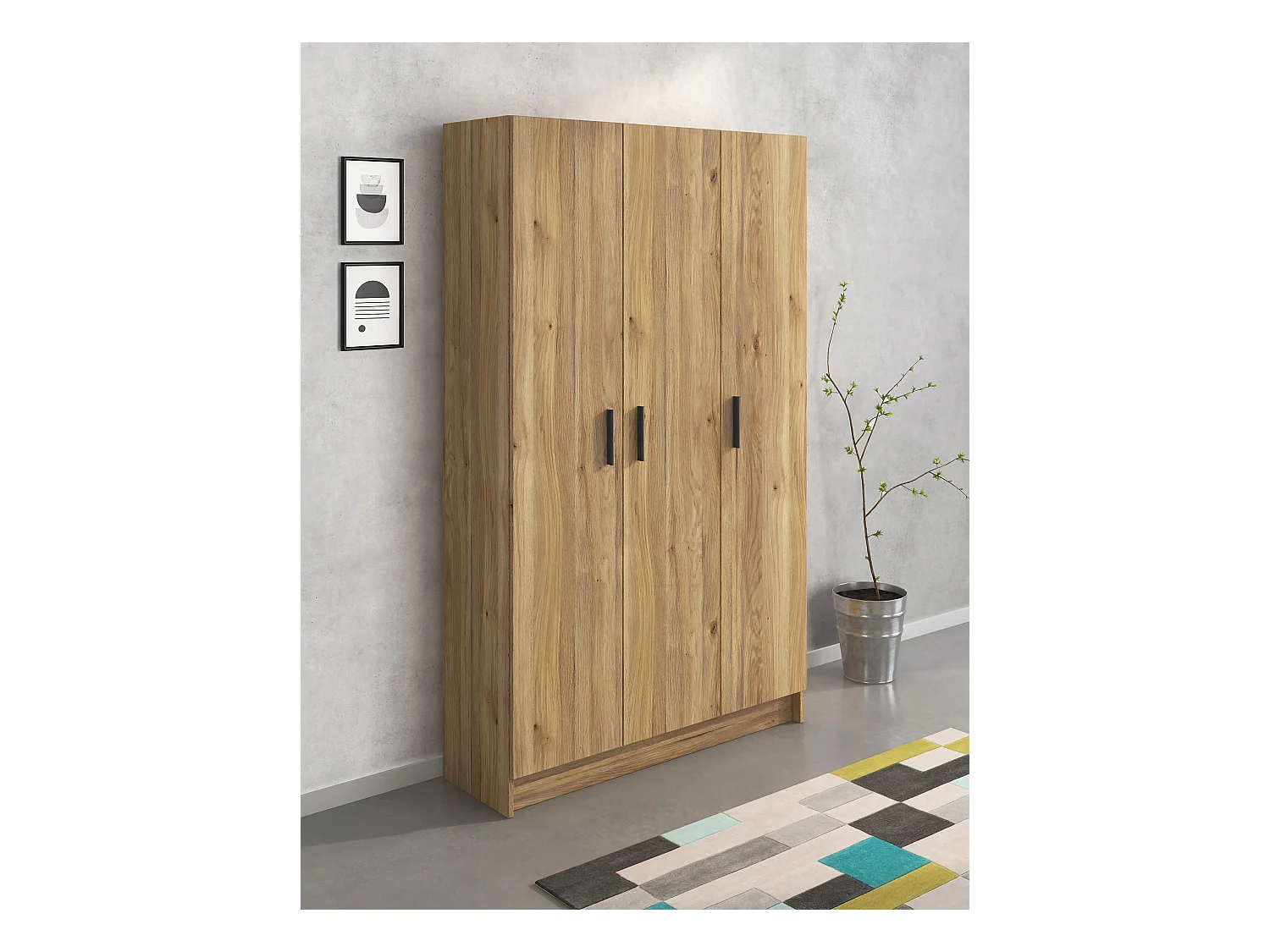 Mueble multiusos Armario Auxiliar Color  Mauvella– 3 Puertas, 4 Baldas y Espacio para Escoba, Madera, Dimensiones 108x180x35 cm.