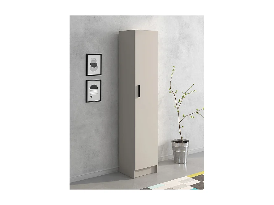 Mueble multiusos Armario Auxiliar Multiusos Color Beige – 1 Puerta, 4 Baldas, 37x180x35 cm – Madera Práctico y Funcional.