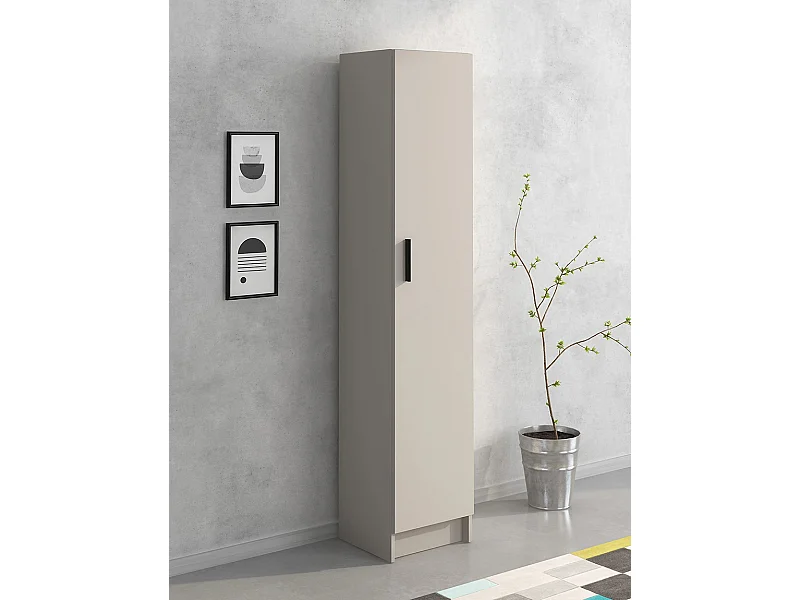 Mueble multiusos Armario Auxiliar Multiusos Color Beige – 1 Puerta, 4 Baldas, 37x180x35 cm – Madera Práctico y Funcional.