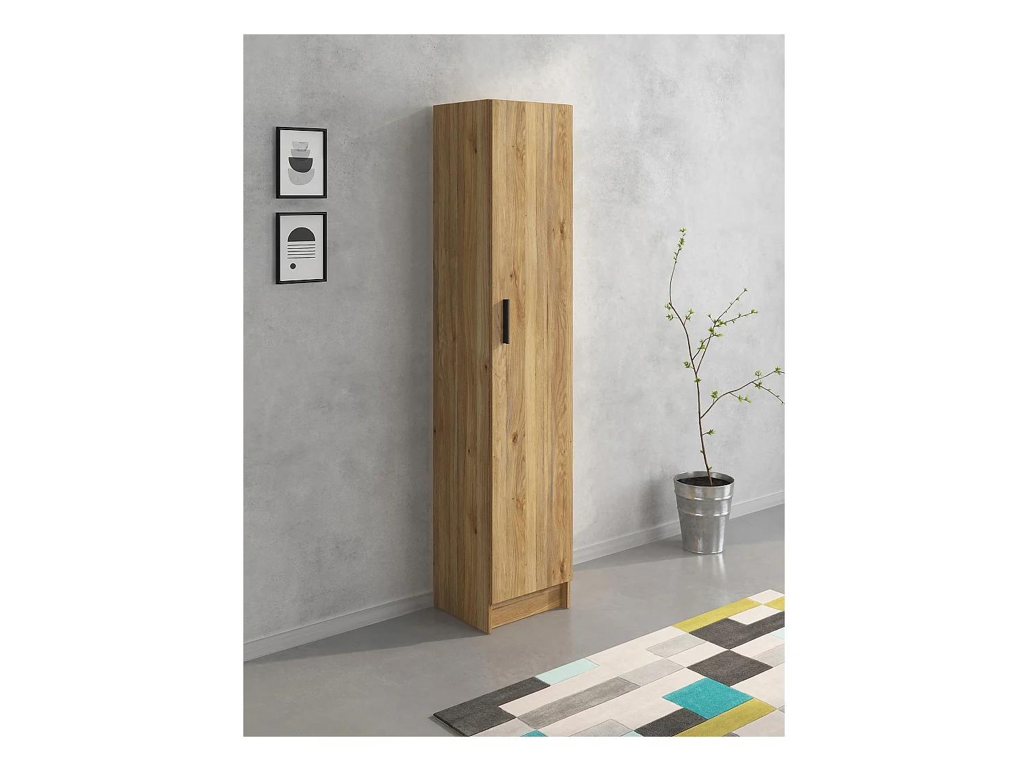 Mueble Multiusos Armario Auxiliar Color Mauvella – 1 Puerta, 4 Baldas, 37x180x35 cm – Madera Práctico y Funcional.