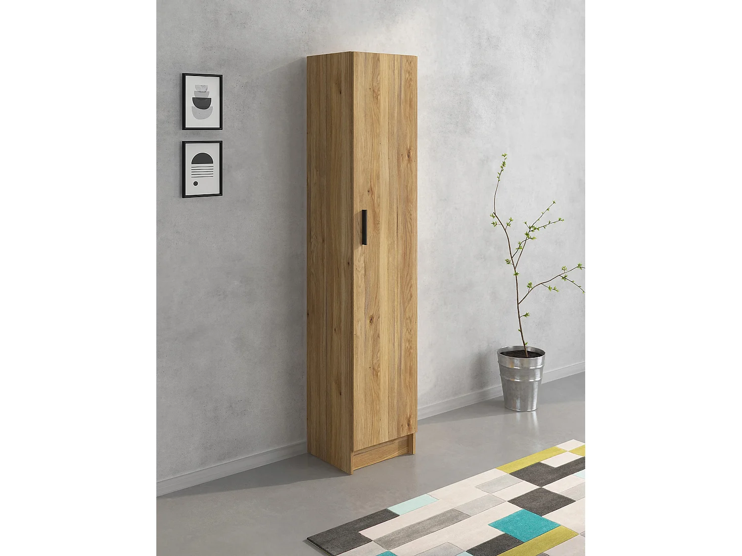 Mueble Multiusos Armario Auxiliar Color Mauvella – 1 Puerta, 4 Baldas, 37x180x35 cm – Madera Práctico y Funcional.