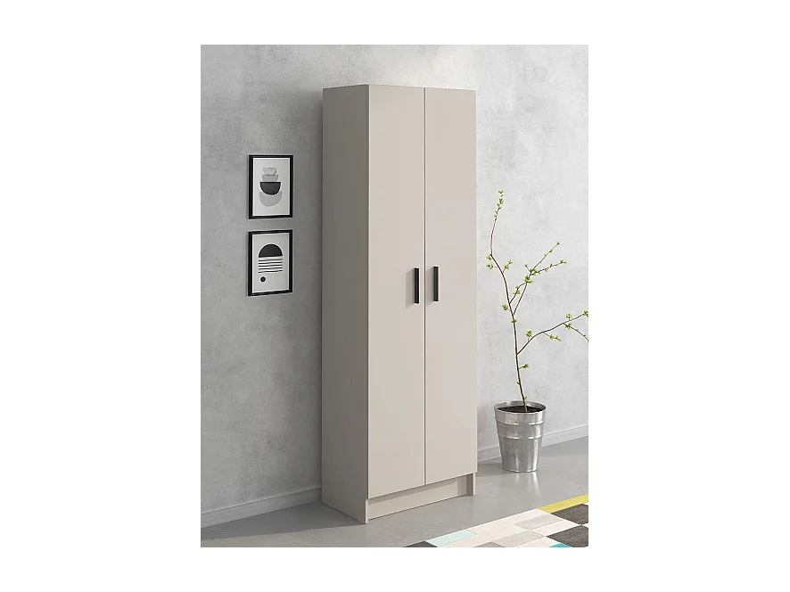 Mueble Multiusos Armario Auxiliar Color Beige – 2 Puertas, 4 Baldas, Práctico y Funcional, Madera, 60x180x35 cm – Perfecto para Espacios Reducidos