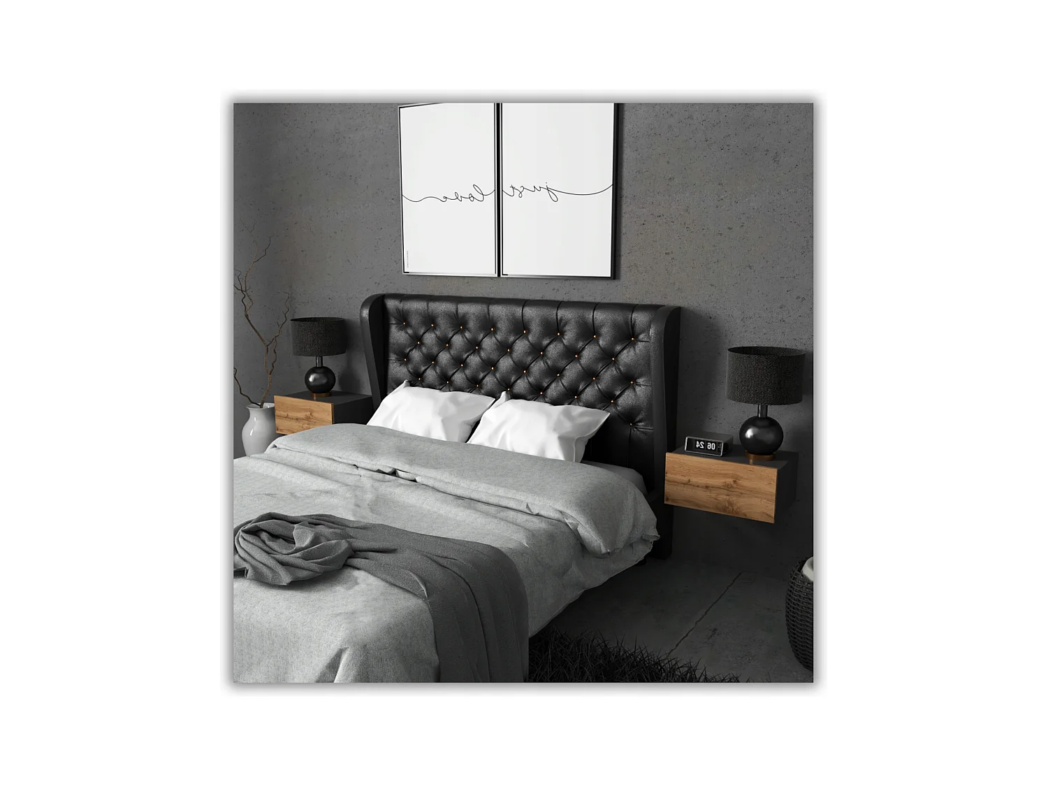 Table de Chevet Murale Gris Chêne Wotan avec Tiroir – Meuble Suspendu de Chambre Moderne