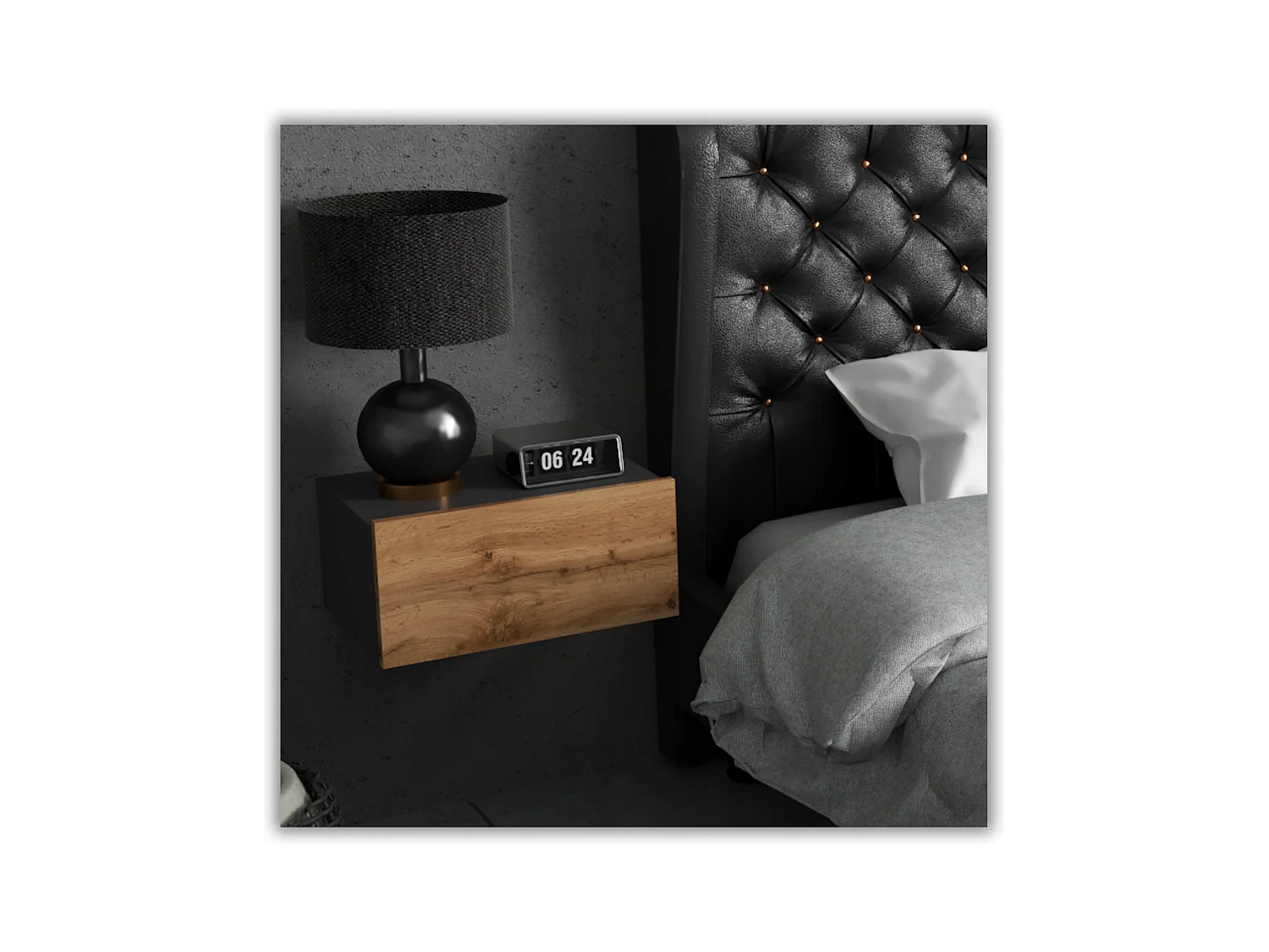 Table de Chevet Murale Gris Chêne Wotan avec Tiroir – Meuble Suspendu de Chambre Moderne