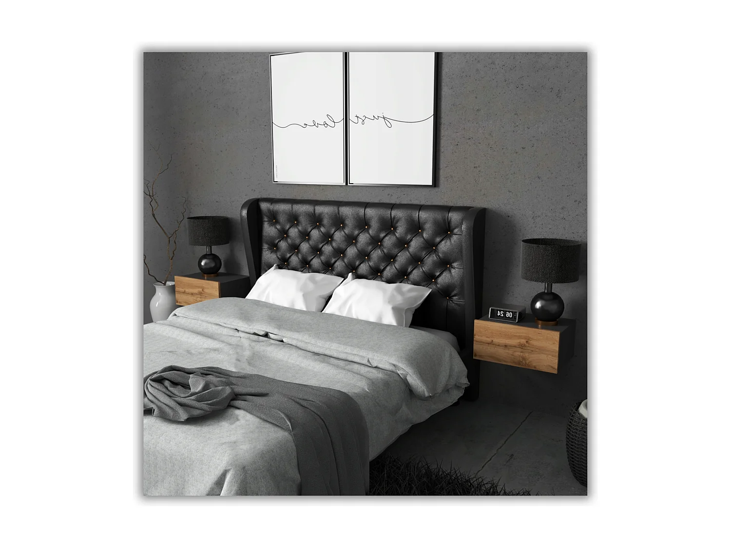 Table de Chevet Murale Gris Chêne Wotan avec Tiroir – Meuble Suspendu de Chambre Moderne