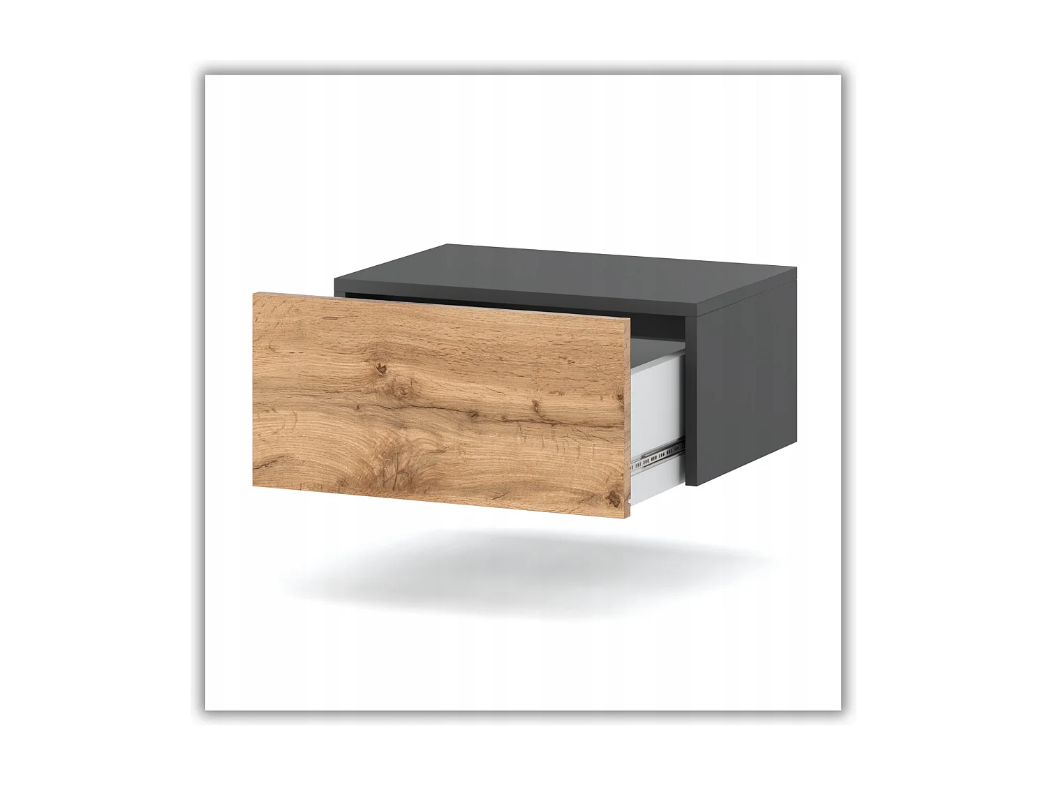 Table de Chevet Murale Gris Chêne Wotan avec Tiroir – Meuble Suspendu de Chambre Moderne