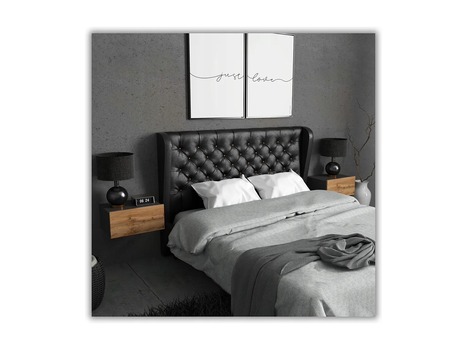 Table de Chevet Murale Gris Chêne Wotan avec Tiroir – Meuble Suspendu de Chambre Moderne