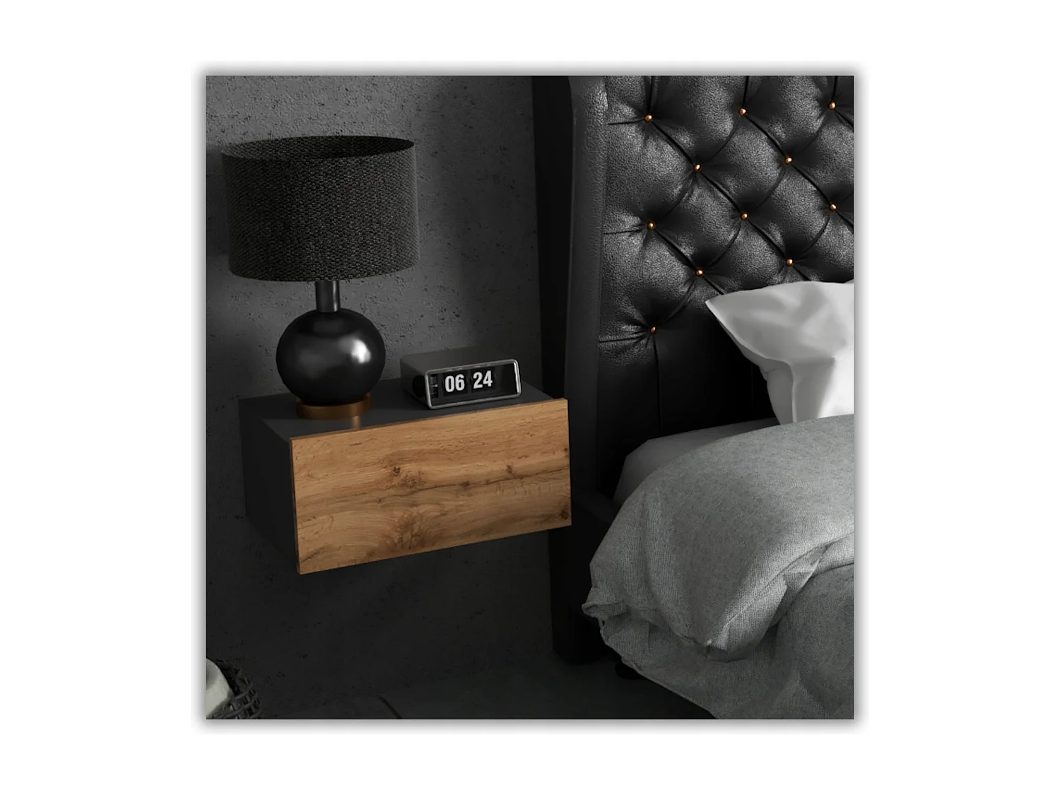 Table de Chevet Murale Gris Chêne Wotan avec Tiroir – Meuble Suspendu de Chambre Moderne