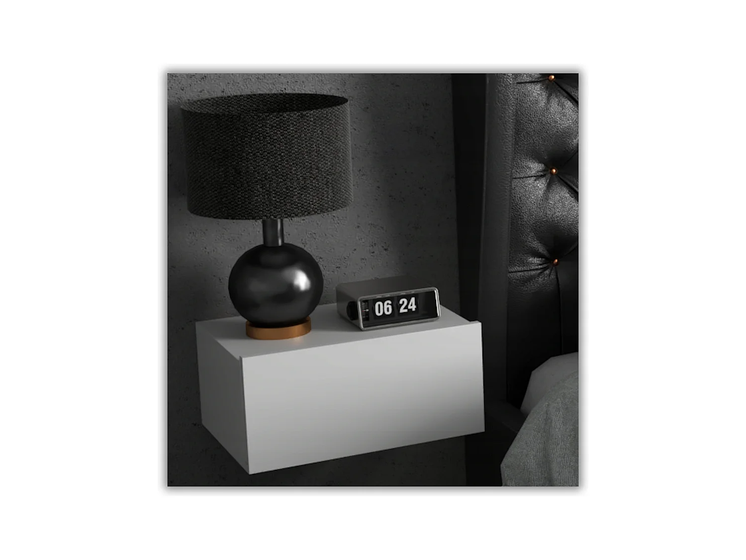 Table de Chevet Murale Blanc Mat avec Tiroir – Meuble Suspendu de Chambre Moderne