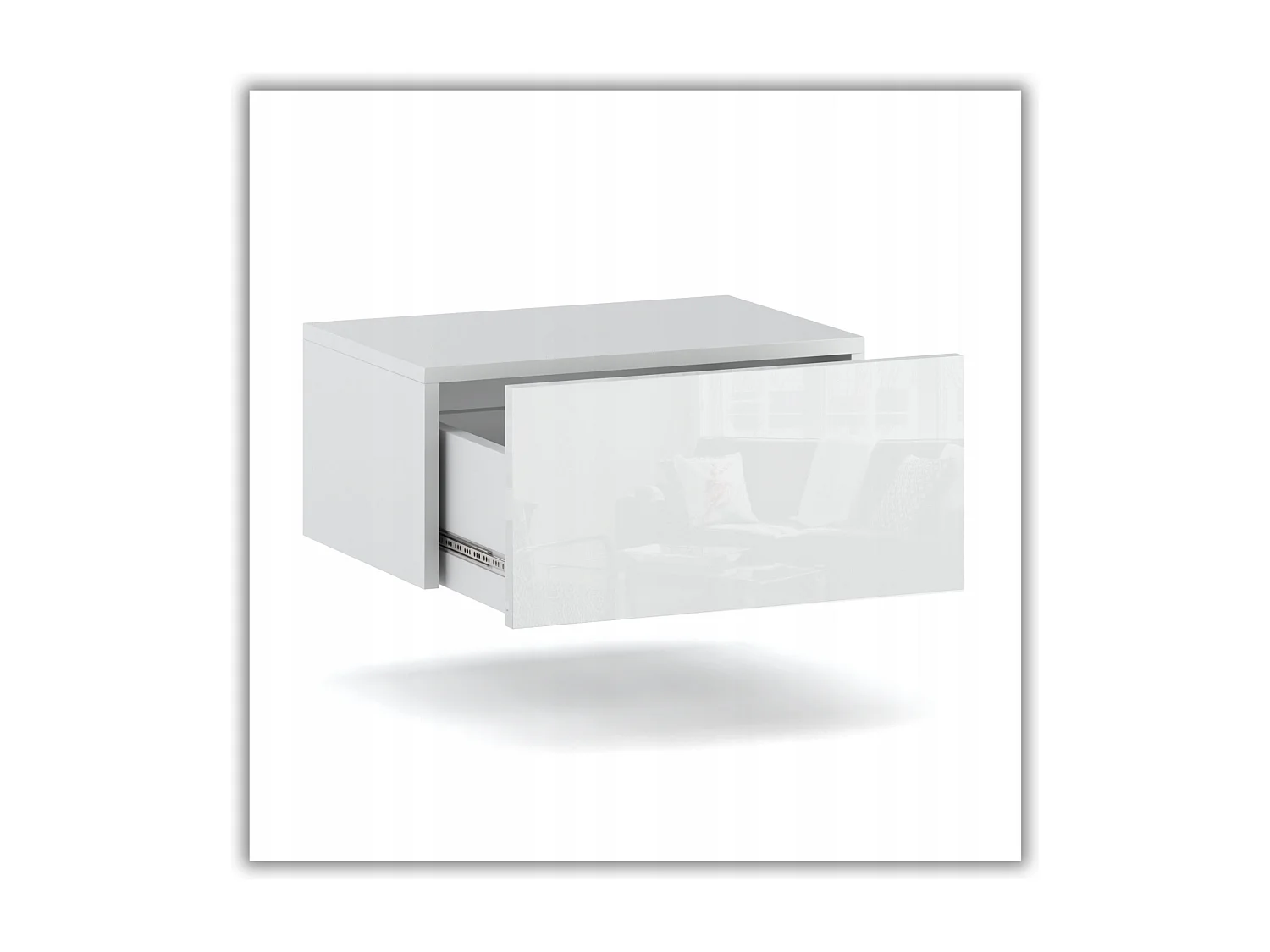 Mesa de cabeceira de parede branca brilhante com gaveta