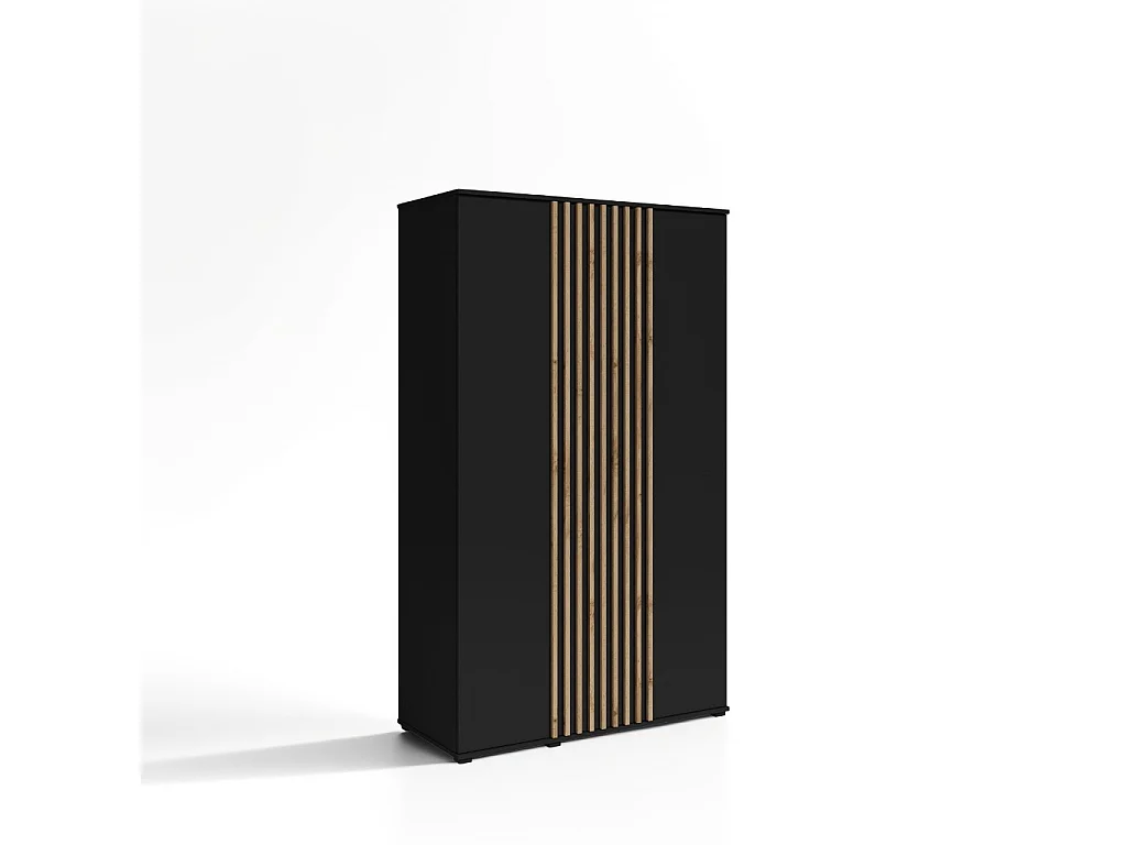 Szafa Otwierana Dwudrzwiowa Z LAMELAMI 120cm x 200cm CZARNA| Półki + Wieszak