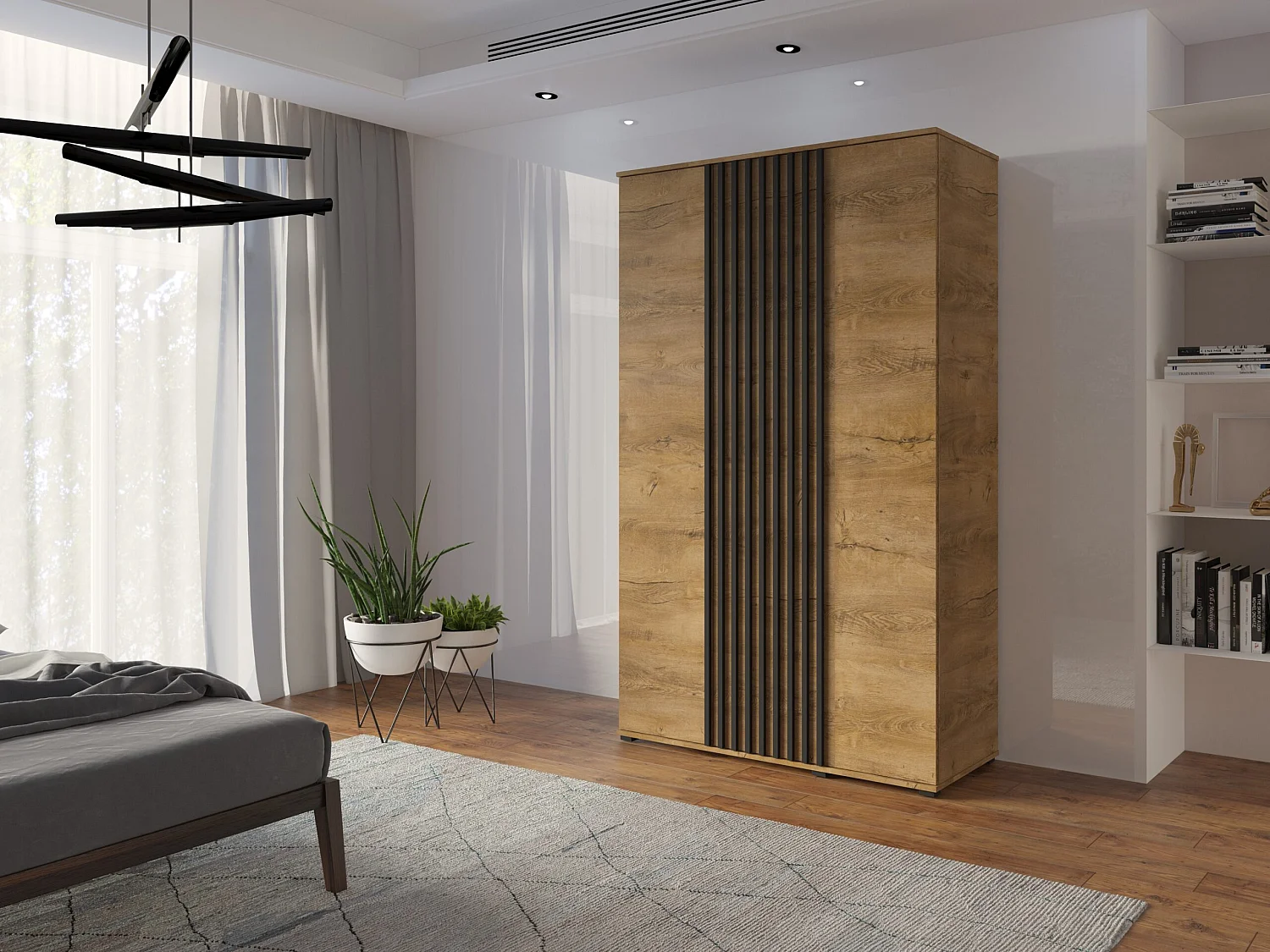 Szafa Otwierana Dwudrzwiowa Z LAMELAMI 120cm x 200cm LEFKAS| Półki + Wieszak