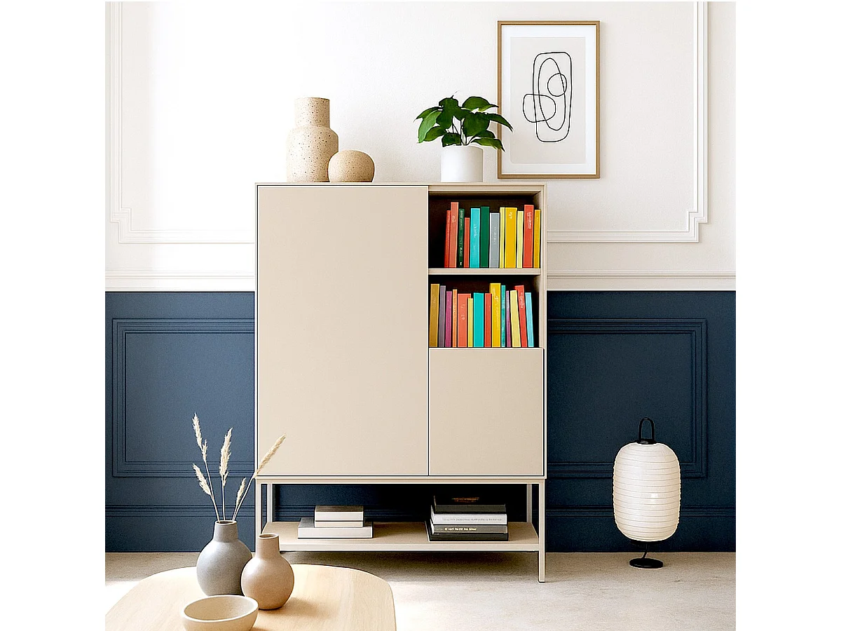 Buffet haut 2 portes 2 niches beige 90 cm - Zara