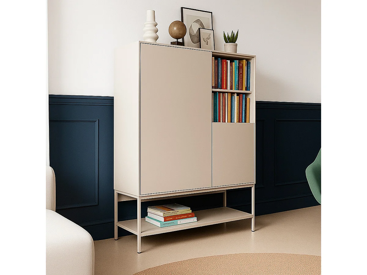 Buffet haut 2 portes 2 niches beige 90 cm - Zara