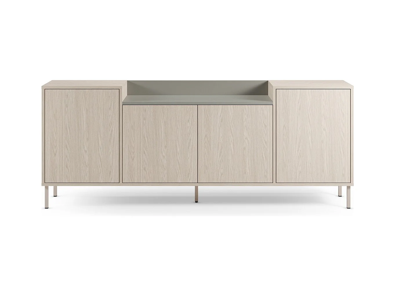 Buffet 4 portes décor chêne clair et vert 200 cm - Amos