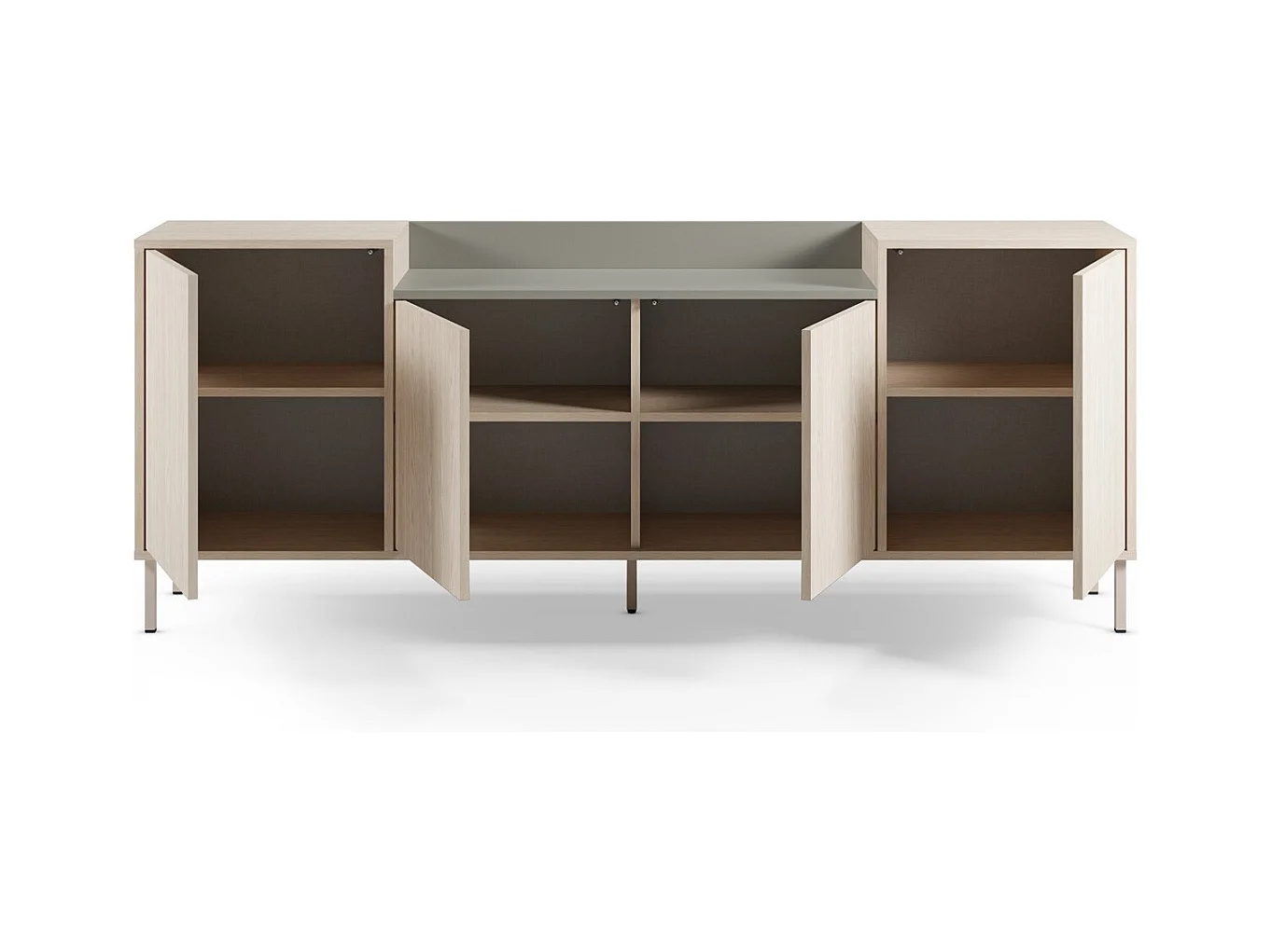 Buffet 4 portes décor chêne clair et vert 200 cm - Amos