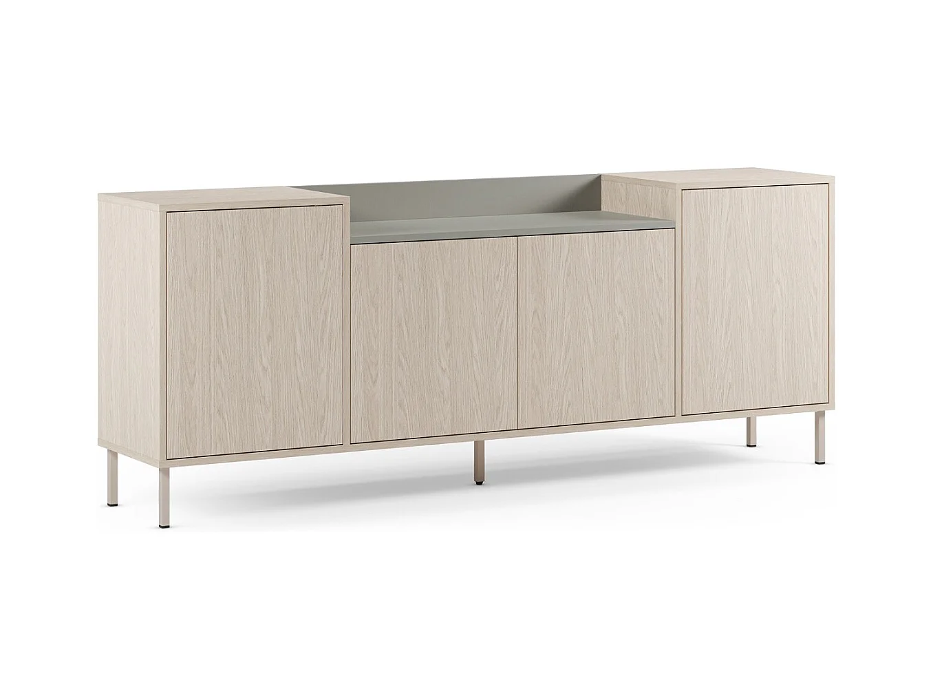 Buffet 4 portes décor chêne clair et vert 200 cm - Amos