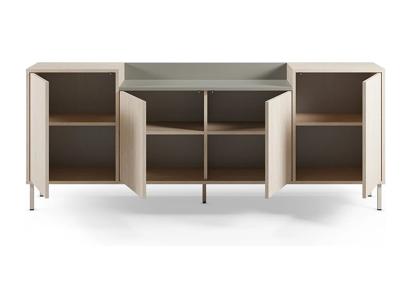 Buffet 4 portes décor chêne clair et vert 200 cm - Amos