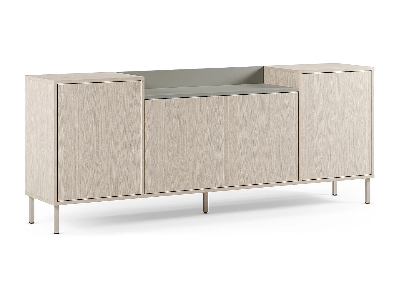 Buffet 4 portes décor chêne clair et vert 200 cm - Amos