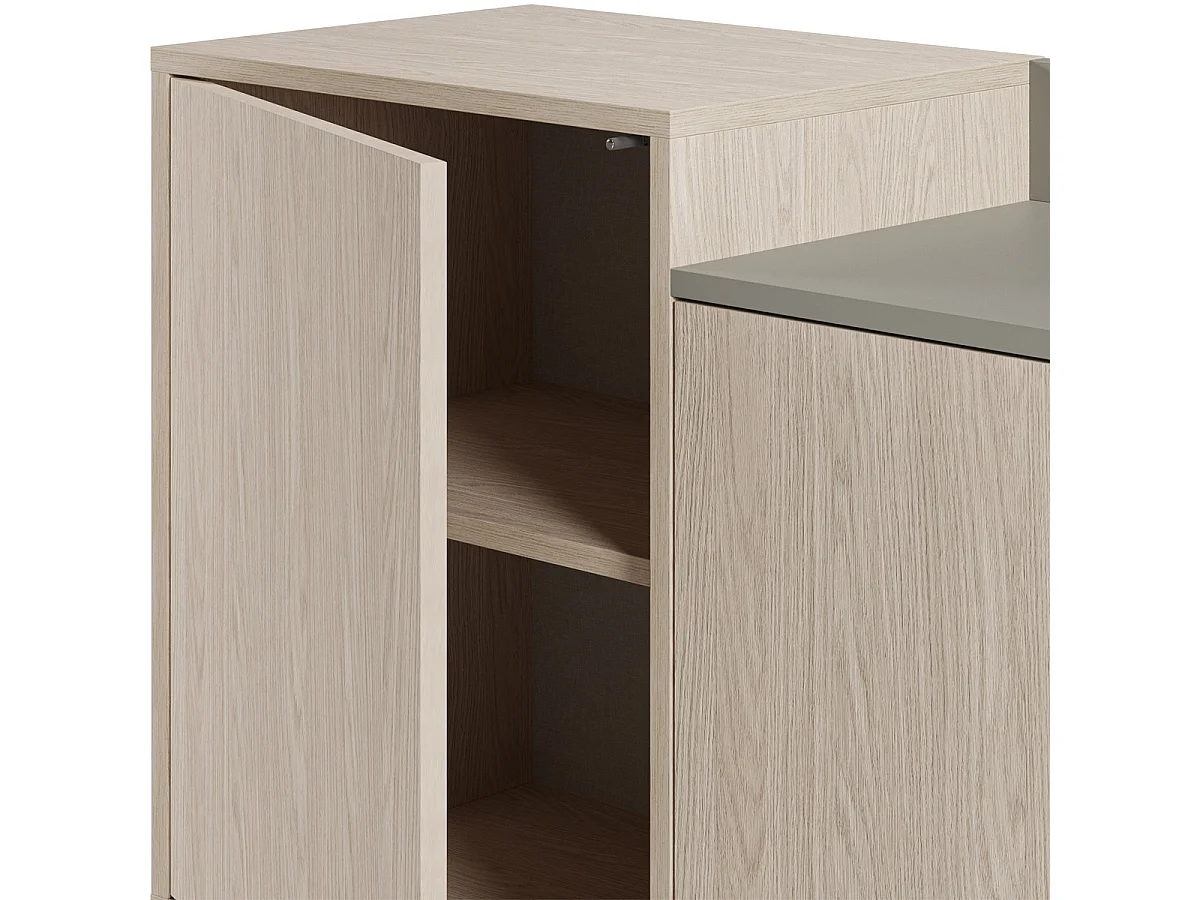 Buffet 4 portes décor chêne clair et vert 200 cm - Amos