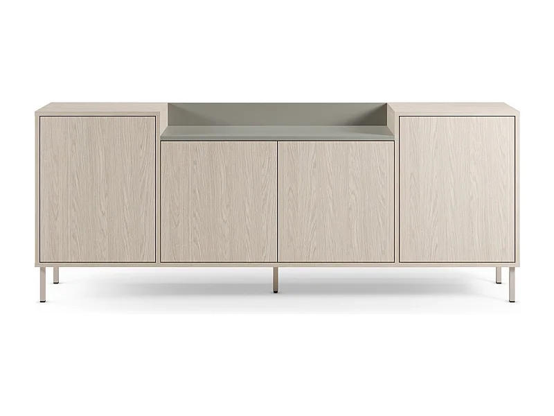 Buffet 4 portes décor chêne clair et vert 200 cm - Amos