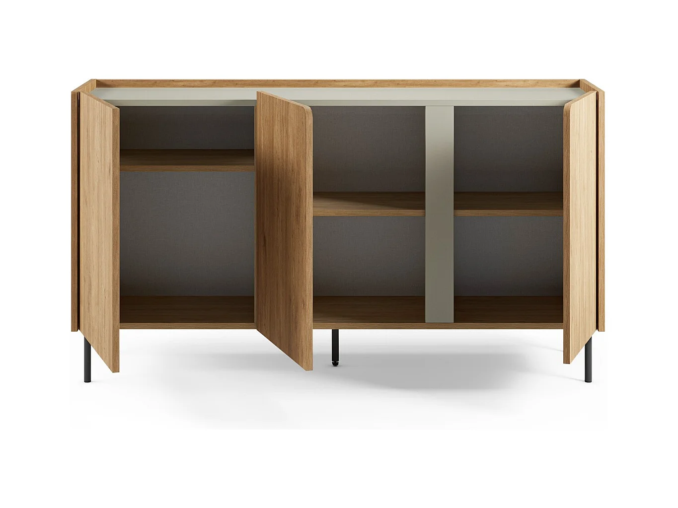 Buffet 3 portes décor chêne et vert 150 cm - Ingo