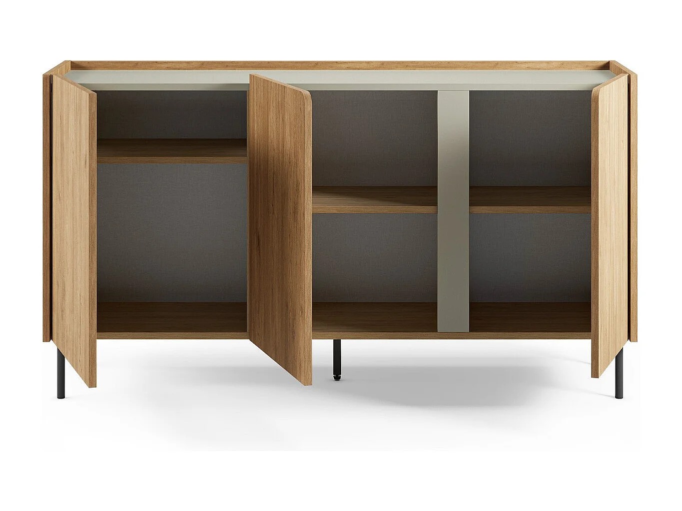 Buffet 3 portes décor chêne et vert 150 cm - Ingo