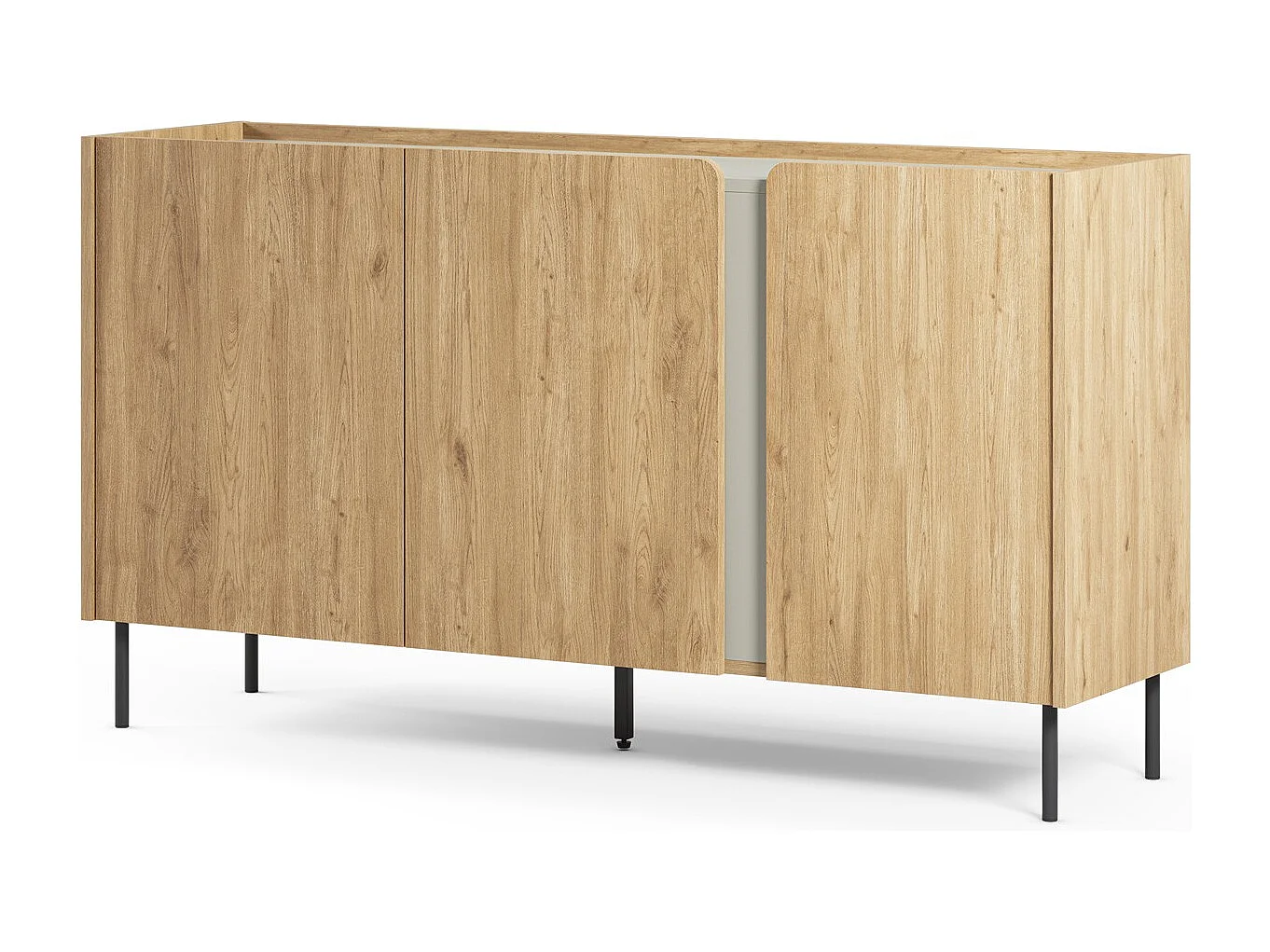 Buffet 3 portes décor chêne et vert 150 cm - Ingo